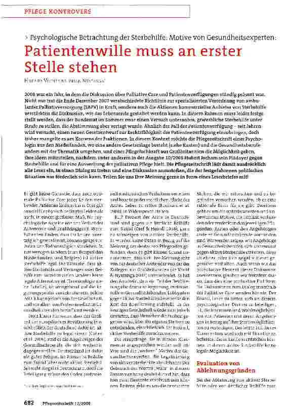 Vorschauseite 1: Psychologische Betrachtung der Sterbehilfe: Motive von Gesundheitsexperten: Patientenwille muss an erster Stelle stehen