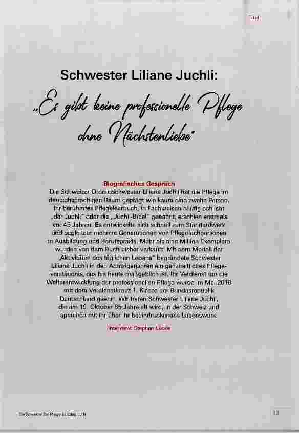 Vorschauseite 3: Schwester Liliane Juchli: Es gibt keine professionelle Pflege ohne Nächstenliebe
