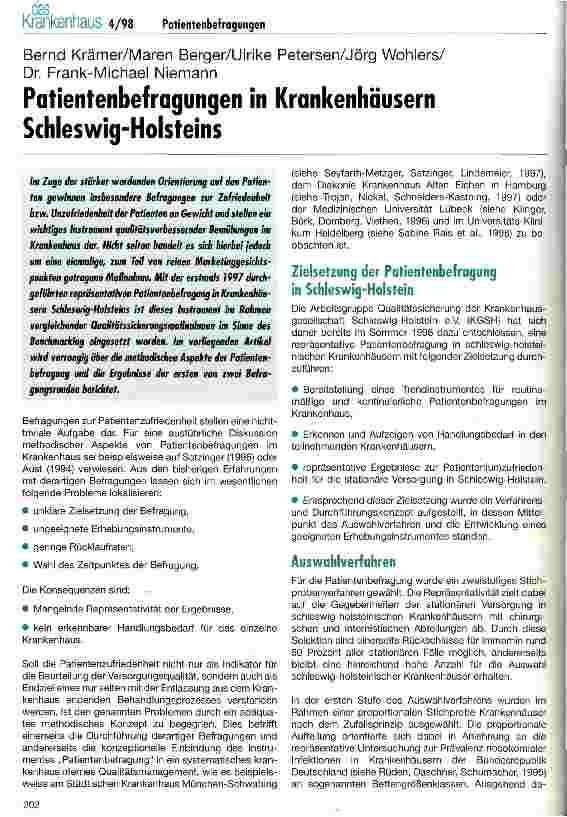 Vorschauseite 1: Patientenbefragungen in Krankenhäusern Schleswig-Holsteins