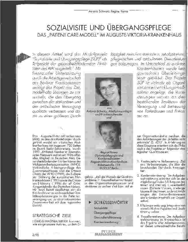Vorschauseite 1: Sozialvisite und Übergangspflege Das Patient Care Modell im Auguste-Viktoria-Krankenhaus