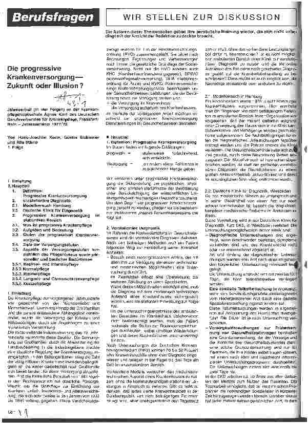 Vorschauseite 1: Die progressive Krankenversorgung -- Zukunft oder Illusion