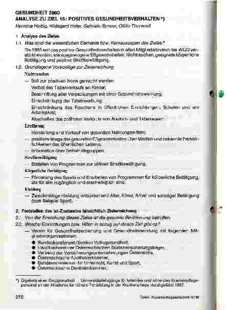 Vorschauseite 1: Gesundheit 2000 Analyse zu Ziel 16: Positives Gesundheitsverhalten