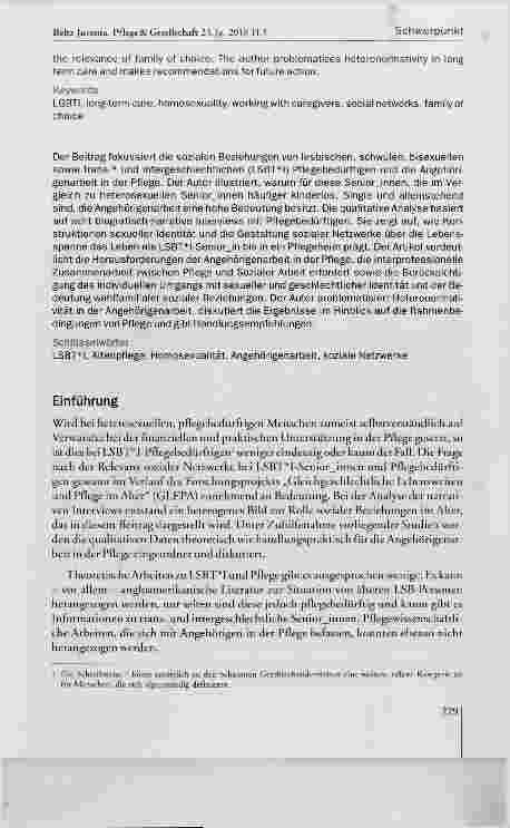 Vorschauseite 2: LSBT*l-SeniorJnnen in der Pflege: Zu Relevanz und Besonderheiten sozialer Netzwerke und der Arbeit mit Angehörigen