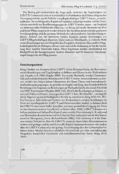 Vorschauseite 3: LSBT*l-SeniorJnnen in der Pflege: Zu Relevanz und Besonderheiten sozialer Netzwerke und der Arbeit mit Angehörigen