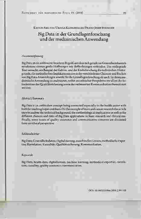 Vorschauseite 1: Big Data in der Grundlagenforschung und der medizinischen Anwendung