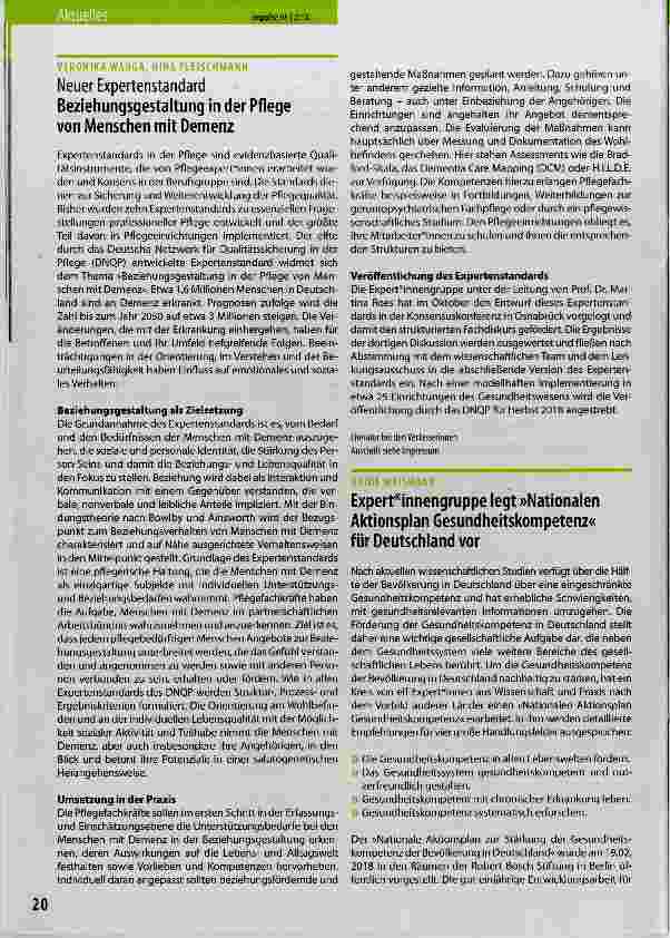 Vorschauseite 1: Expertinnengruppe legt »Nationalen Aktionsplan Gesundheitskompetenz« für Deutschland vor