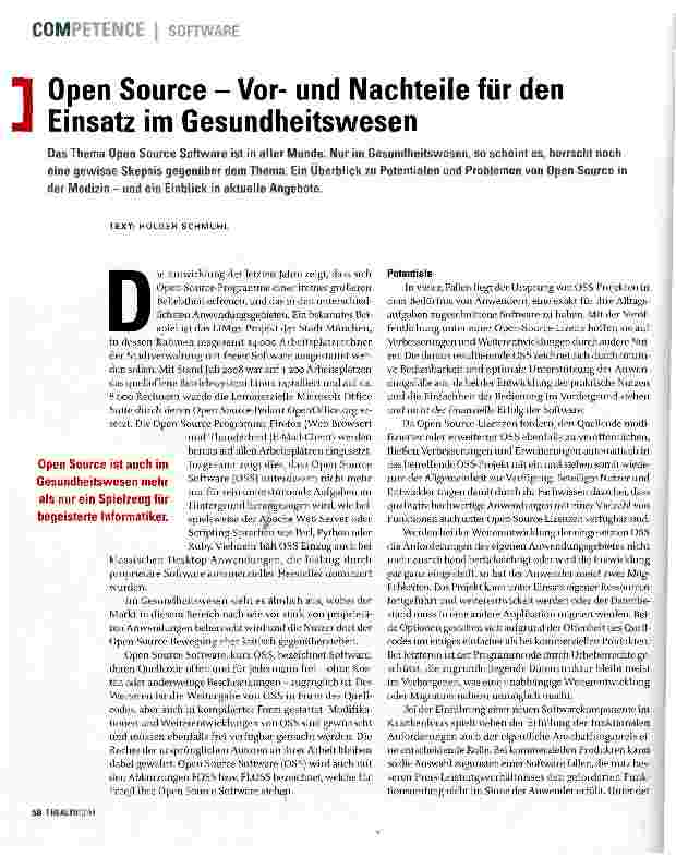 Vorschauseite 1: Open Source - Vorund Nachteile für den Einsatz im Gesundheitswesen