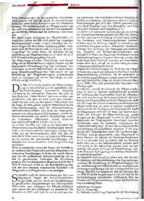 Vorschauseite 2: Die Rechtsprechung des Bundessozialgerichtes vom 19.Februar 1998 zum Pflegebegriff gemäß  14,15 SGB XI