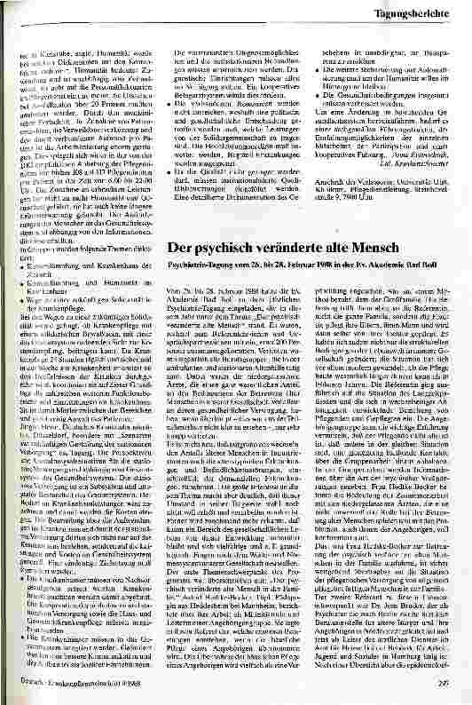 Vorschauseite 2: Kostendämpfung contra Humanität im Krankenhaus Bericht über eine Tagung unter der Leitung der Ev.Akademie Baden 20-22.11.1987