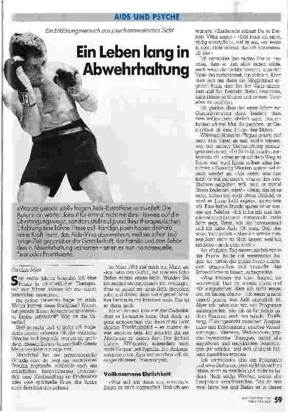 Vorschauseite 1: Ein Leben lang in Abwehrhaltung / Ein Erklärungsversuch aus psychosomatischer Sicht /// AIDS und Psyche
