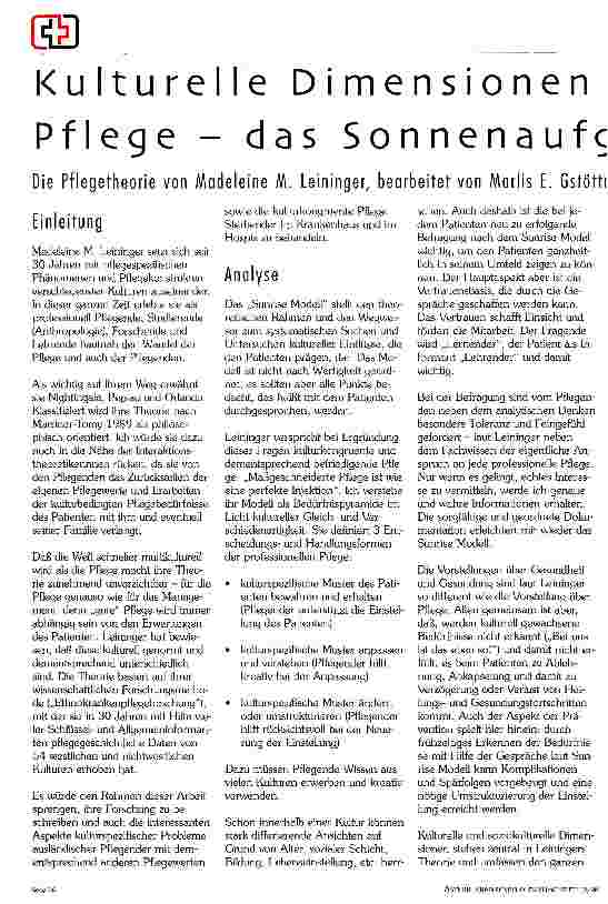 Vorschauseite 1: Kulturelle Dimensionen menschlicher Pflege - das Sonnenaufgangsmodell