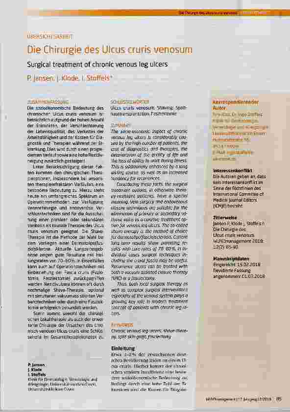 Vorschauseite 1: Die Chirurgie des Ulcus cruris venosum