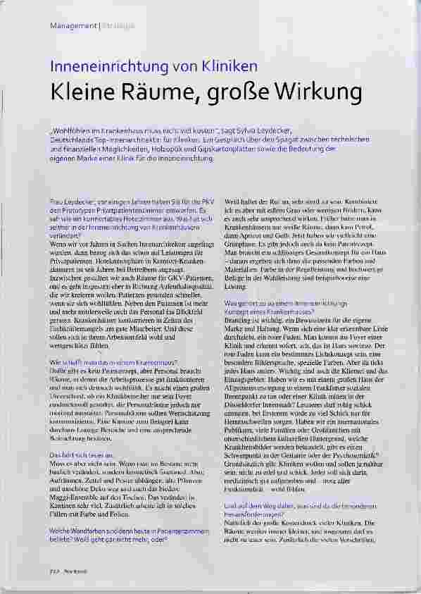 Vorschauseite 1: Inneneinrichtung von Kliniken Kleine Räunne, große Wirkung