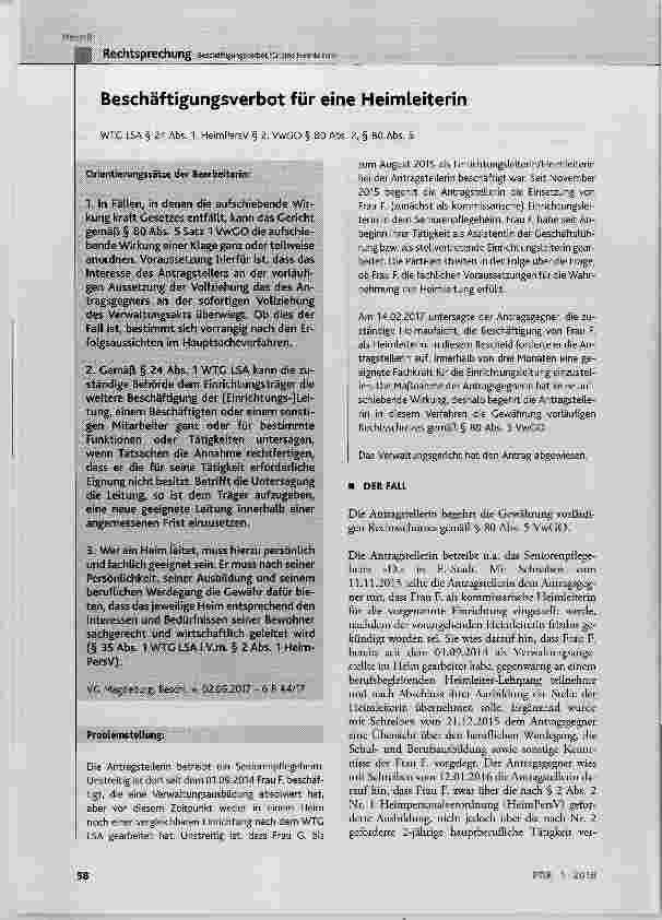Vorschauseite 1: Beschäftigungsverbot für eine Heimleiterin
