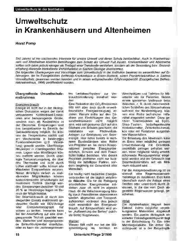 Vorschauseite 1: Umweltschutz in Krankenhäusern und Altenheimen