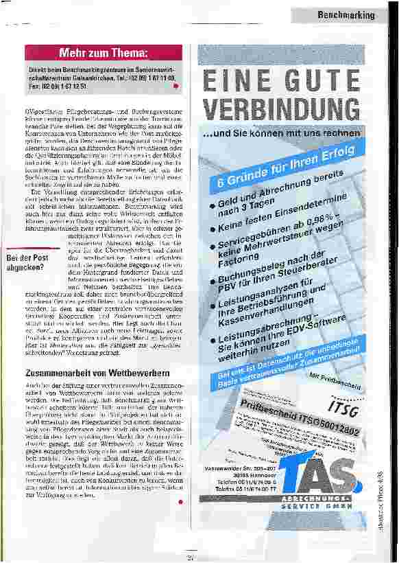 Vorschauseite 3: Lernen von besten Ideen und Lösungen Ein neues Benchmarkingzentrum initiiert Betriebsvergleiche für ambulante Pflegedienste