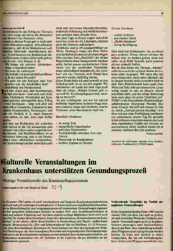 Vorschauseite 1: Kulturelle Veranstaltungen im Krankenhaus unterstützen Gesundheitsprozeß