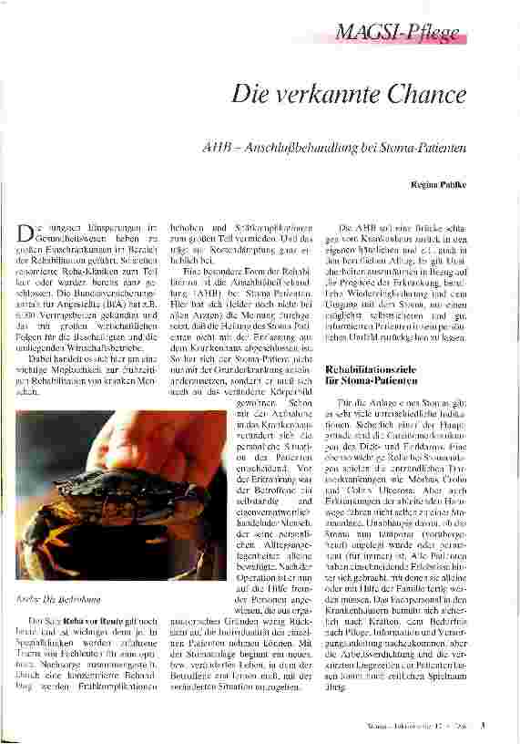 Vorschauseite 1: Die verkannte Chance AHB - Abschlußbehandlung bei Stoma-Patienten