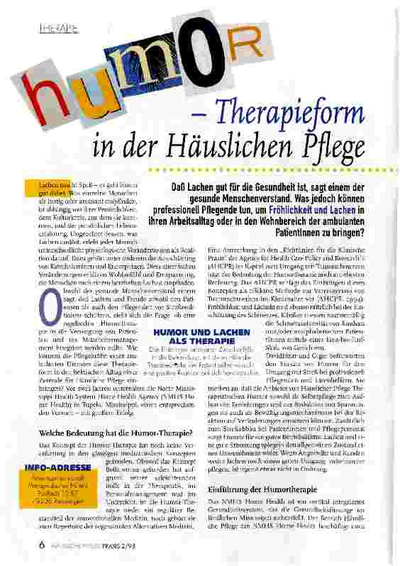 Vorschauseite 1: Humor - Therapieform in der Häuslichen Pflege