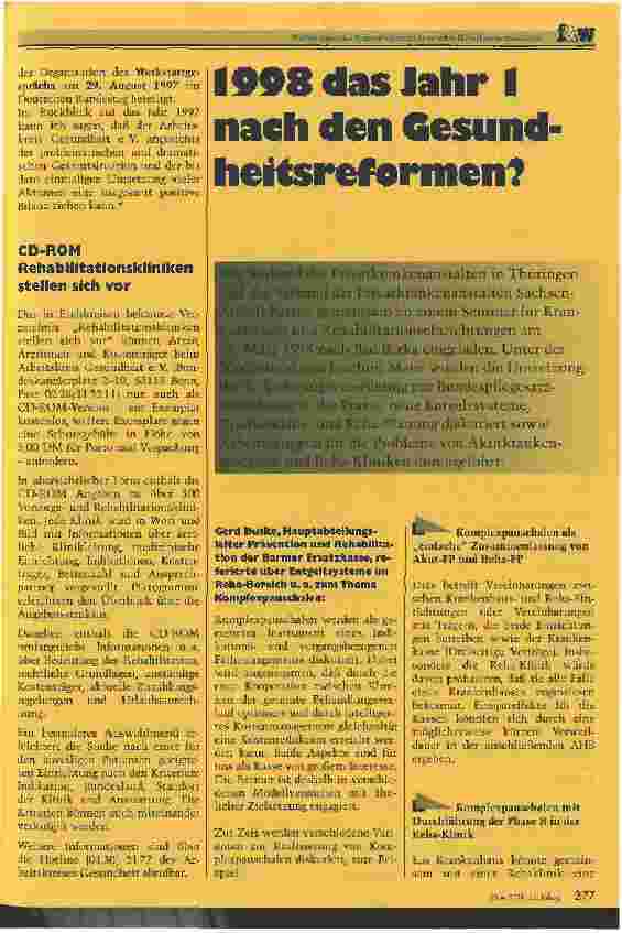 Vorschauseite 1: 1998 das Jahr 1 nach den Gesundheitsreformen?