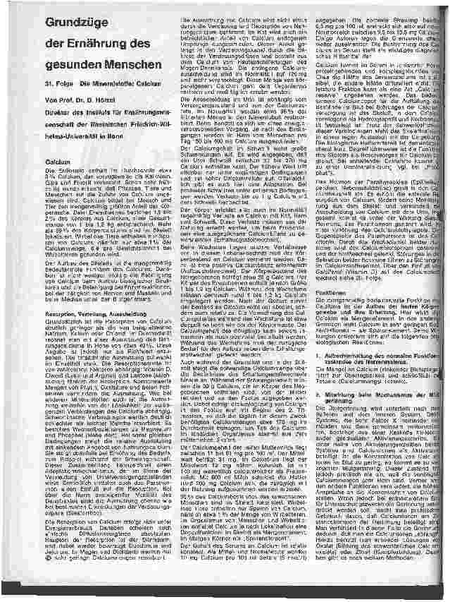 Vorschauseite 1: Grundzüge der Ernährung des gesunden Menschen 31.Folge: Die Mineralstoffe: Calcium