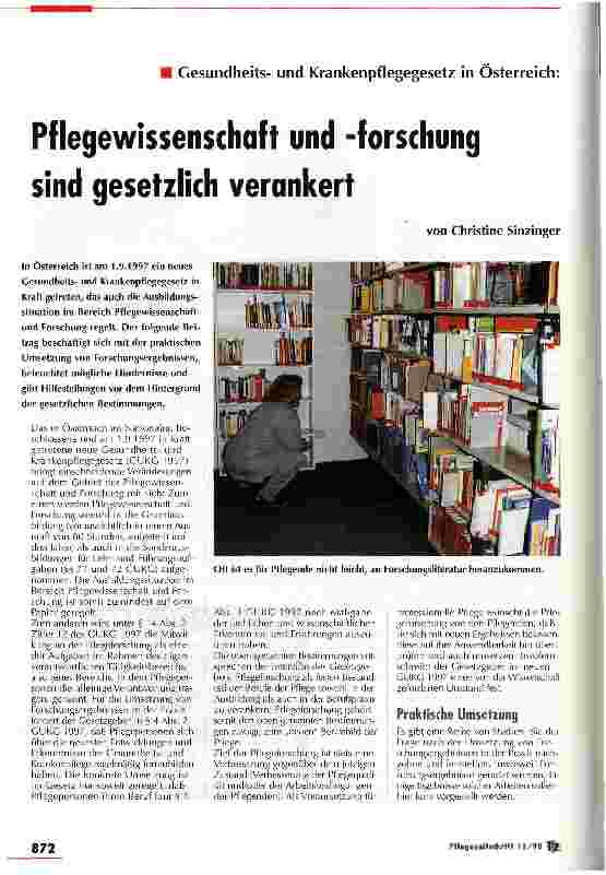 Vorschauseite 1: Pflegewissenschaft und -forschung sind gesetzlich verankert Gesundheitsund Krankenpflegegesetz in Österreich