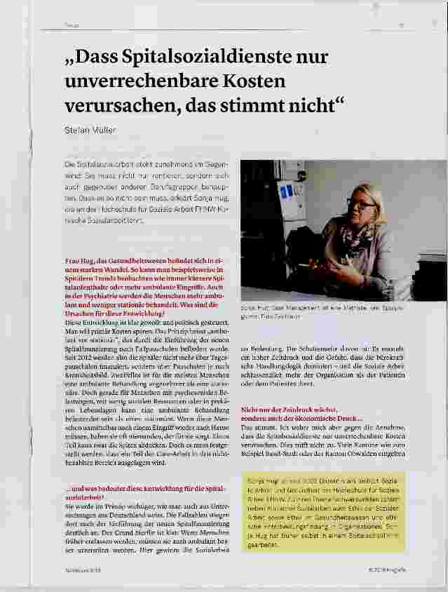 Vorschauseite 1: „Dass Spitalsozialdienste nur unverrechenbare Kosten verursachen, das stimmt nicht“