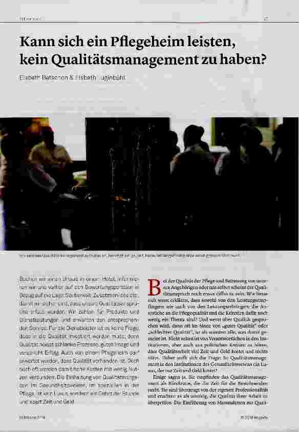 Vorschauseite 1: Kann sich ein Pflegeheim leisten, kein Qualitätsmanagement zu haben?