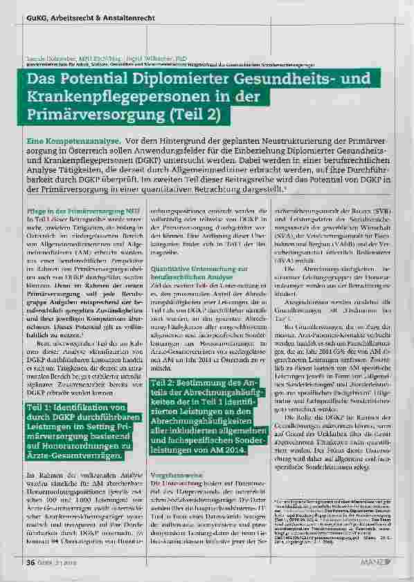 Vorschauseite 1: Das Potential Diplomierter Gesundheitsund Krankenpflegepersonen in der Primärversorgung (Teil 2)