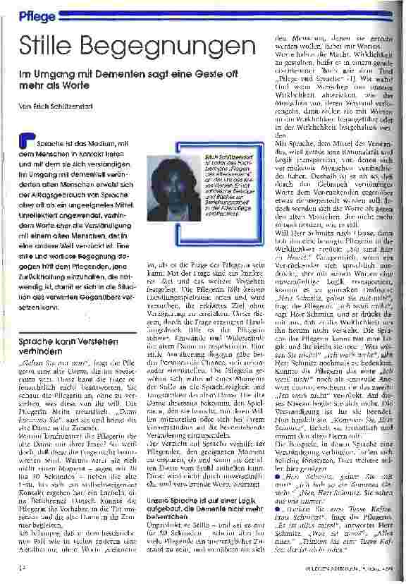 Vorschauseite 1: Stille Begegnungen Im Umgang mit Dementen sagt eine Geste oft mehr als Worte