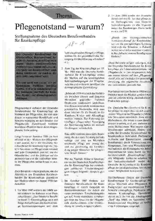 Vorschauseite 1: Pflegenotstand - warum? Stellungnahme des Deutschen Berufsverbandes für Krankenpflege