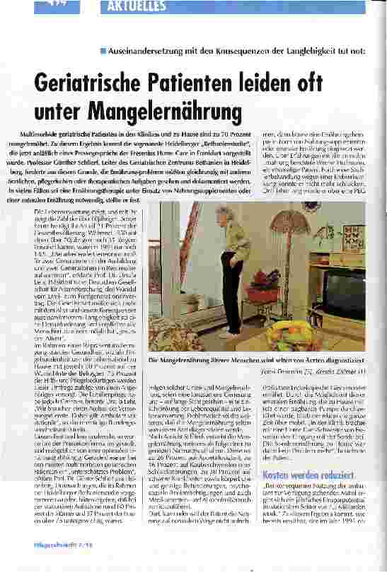 Vorschauseite 1: Auseinandersetzung mit den Konsequenzen der Langlebigkeit tut not: Geriatrische Patienten leiden oft unter Mangelernährung