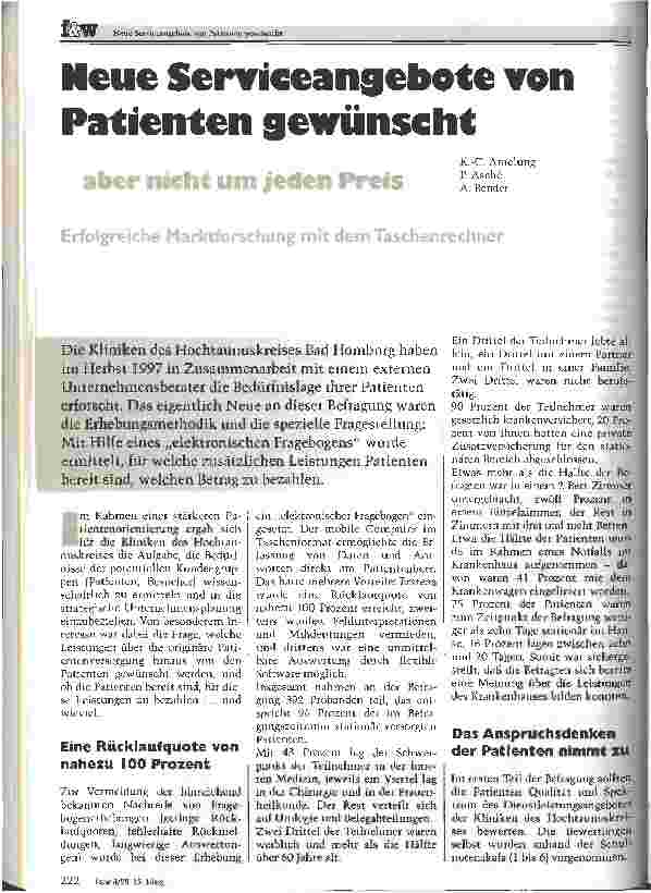 Vorschauseite 1: Neue Serviceangebote von Patienten gewünscht - aber nicht um jeden Preis