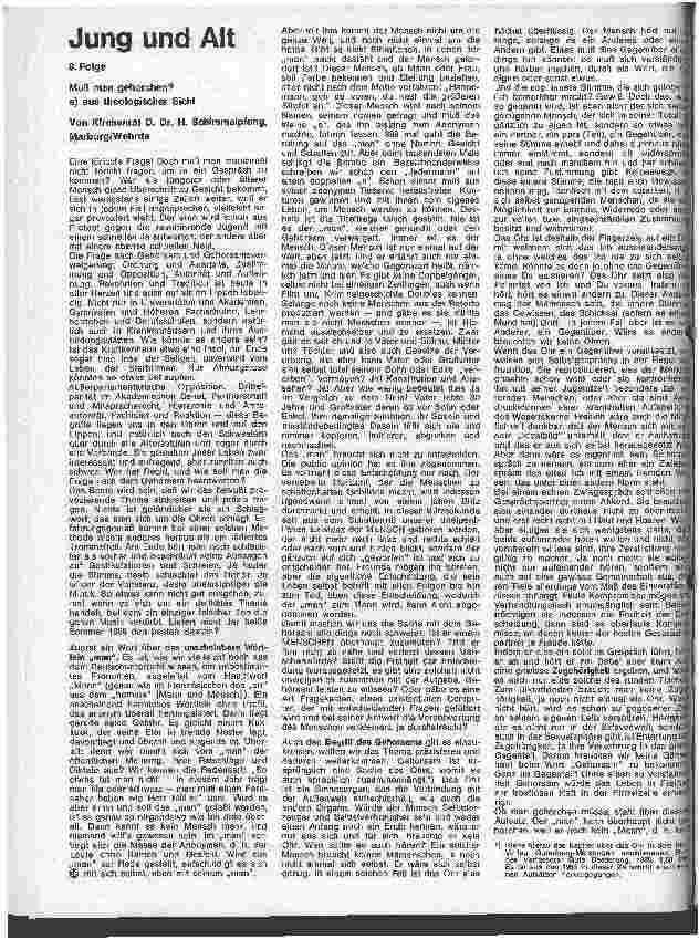 Vorschauseite 1: Jung und Alt 8. Folge: Muß man gehorchen? a) aus theologischer Sicht