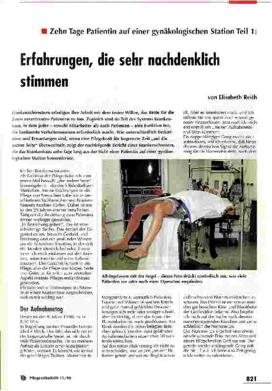 Vorschauseite 1: Erfahrungen, die sehr nachdenklich stimmen Zehn Tage Patientin auf einer gynäkologischen Station (Teil 1)