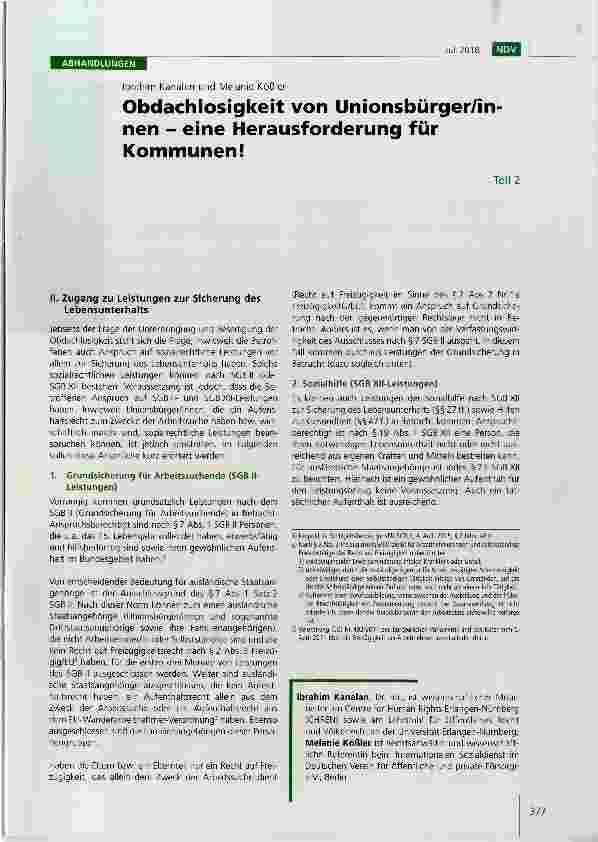 Vorschauseite 1: Obdachlosigkeit von Unionsbürger/innen eine Herausforderung für Kommunen! Teil 2