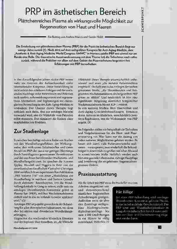 Vorschauseite 1: PRP im ästhetischen Bereich