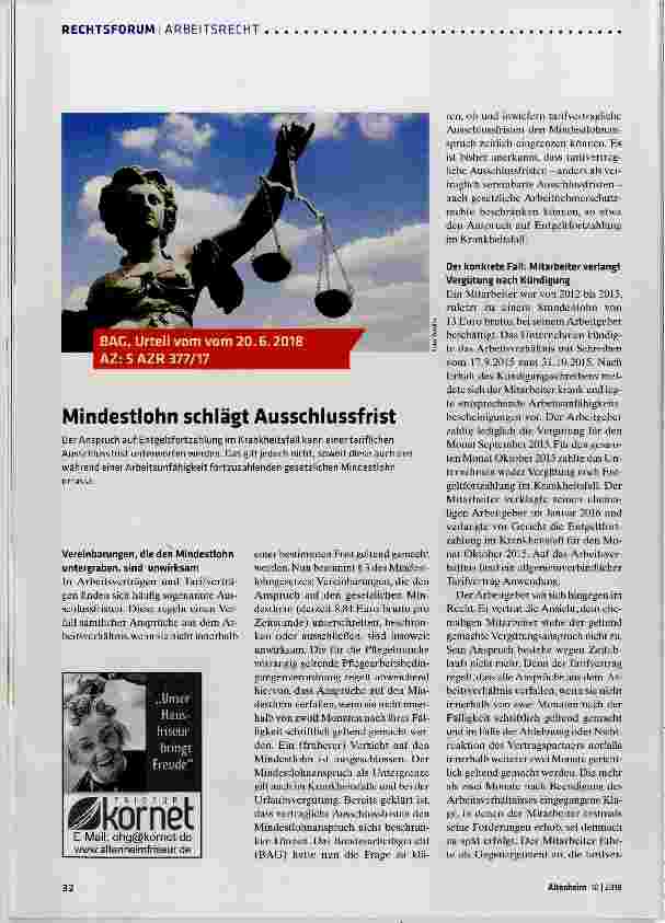 Vorschauseite 1: Mindestlohn schlägt Ausschlussfrist