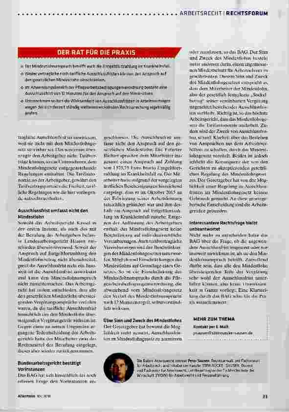 Vorschauseite 2: Mindestlohn schlägt Ausschlussfrist