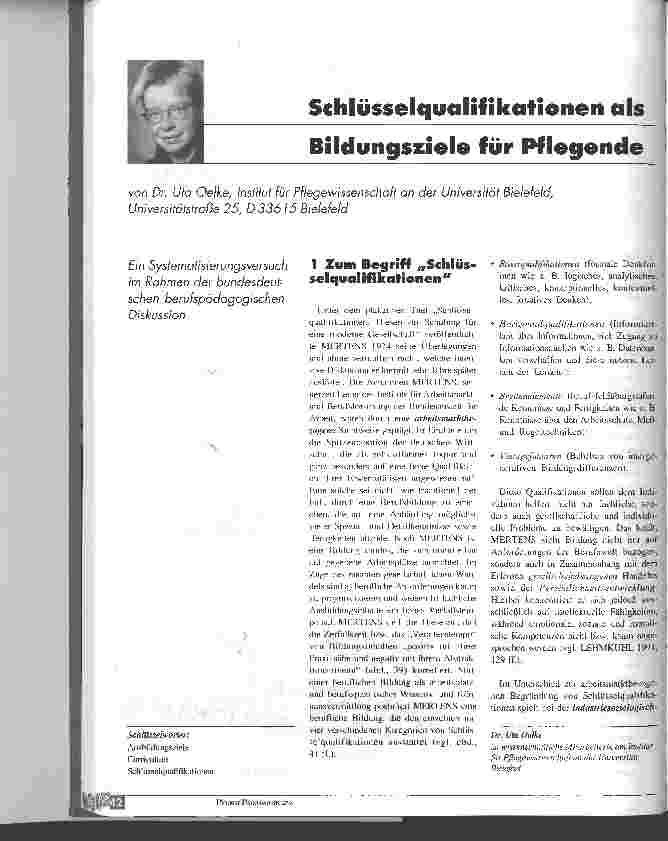 Vorschauseite 1: Schlüsselqualifikationen als Bildungsziele für Pflegende