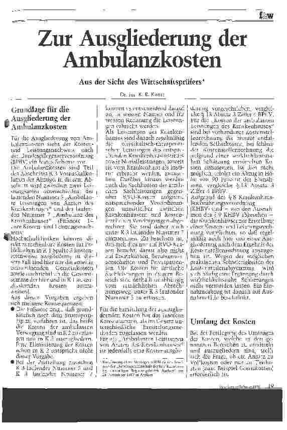 Vorschauseite 1: Zur Ausgliederung der Ambulanzkosten Aus Sicht des Wirtschaftsprüfers