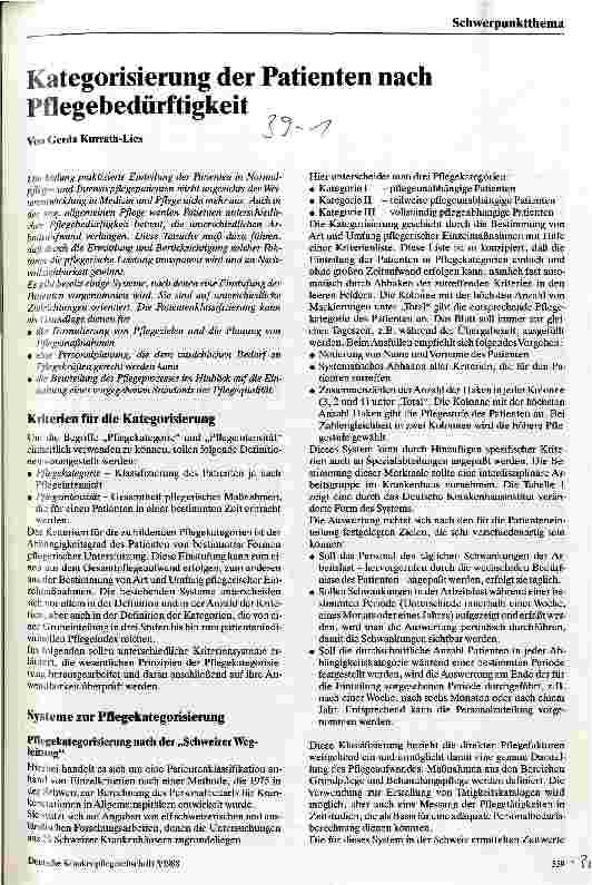 Vorschauseite 1: Kategorisierung der Patienten nach Pflegebedürftigkeit