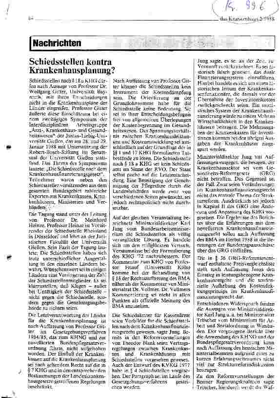 Vorschauseite 1: Schiedsstellen kontra Krankenhausplanung