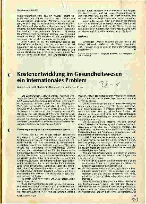 Vorschauseite 1: Kostenentwicklung im Gesundheitswesen - ein internationales Problem