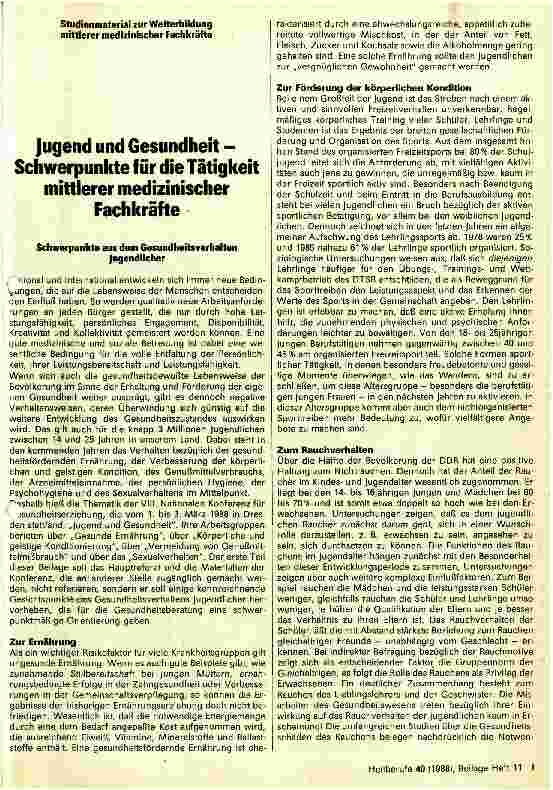 Vorschauseite 1: Jugend und Gesundheit Schwerpunkte für die Tätigkeit mittlerer medizinischer Fachkräfte