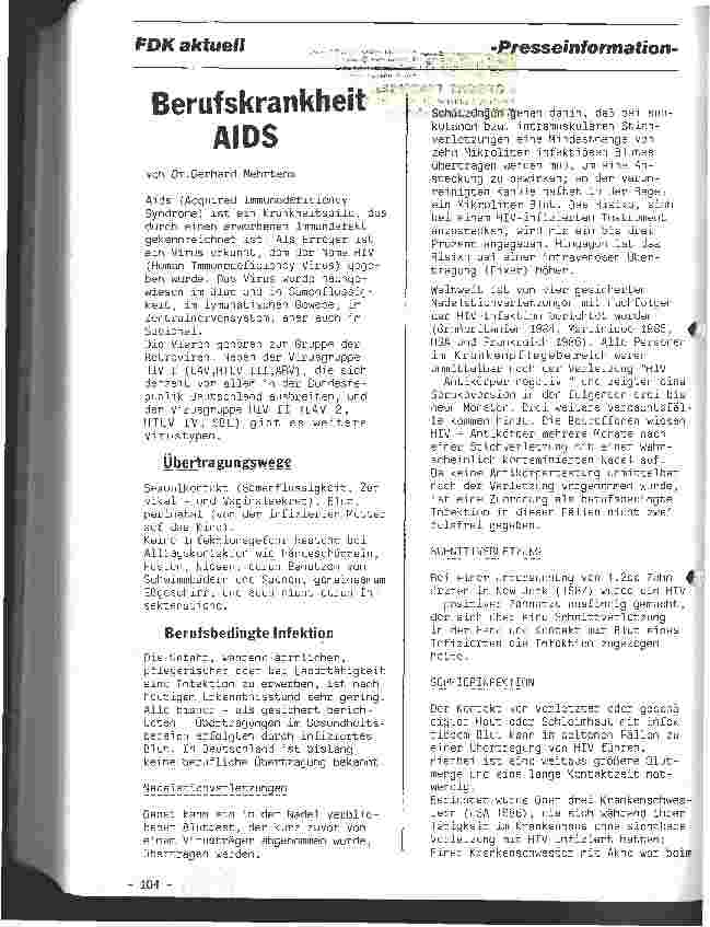 Vorschauseite 1: Berufskrankheit AIDS