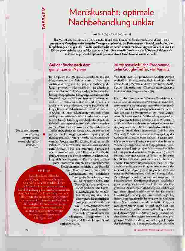 Vorschauseite 1: Meniskusnaht: optimale Nachbehandlung unklar