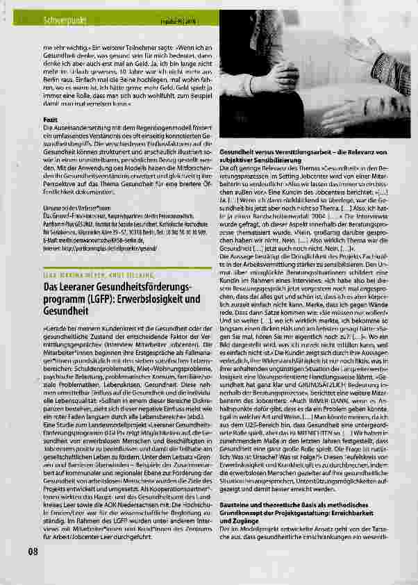 Vorschauseite 1: Das Leeraner Gesundheitsförderungsprogramm (LGFP): Erwerbslosigkeit und Gesundheit