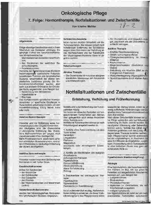 Vorschauseite 1: Onkologische Pflege 7. Folge: Hormontherapie, Notfallsituationen und Zwischenfälle