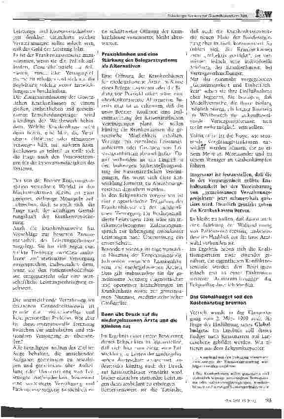 Vorschauseite 2: Schwieriger Konsens zur Gesundheitsreform 2000 Umfassendes Reformvorhaben stellt alle Beteiligten vor größte Herausforderungen